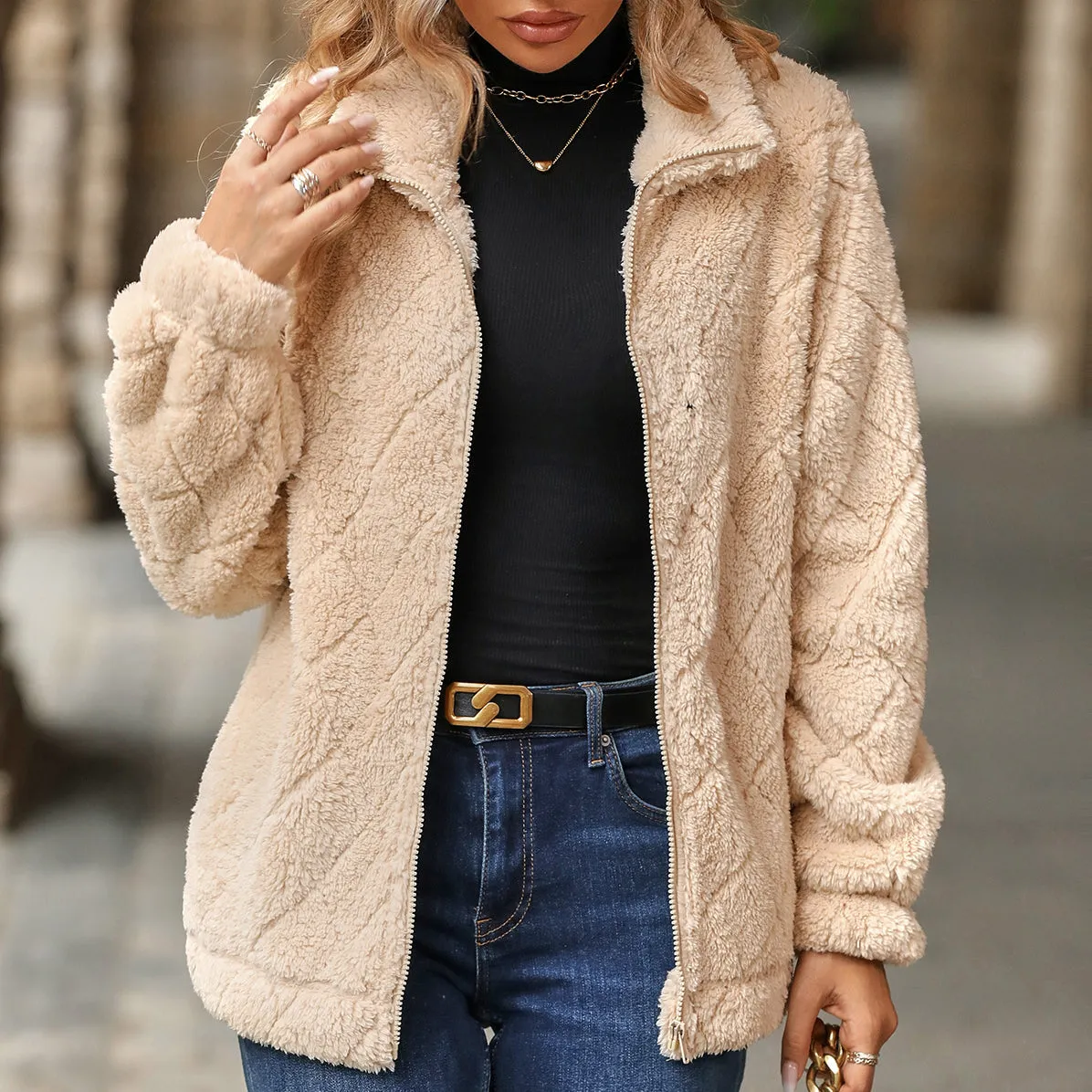 Long Sleeve Cardigan Zip-up Plush Jacket Wholesale Womens Clothing N3823111600019