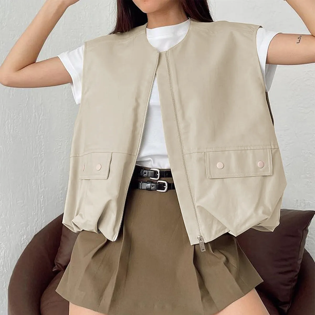 Loose Sleeveless Cardigan Vest Jackets Wholesale Womens Clothing N3824090300027
