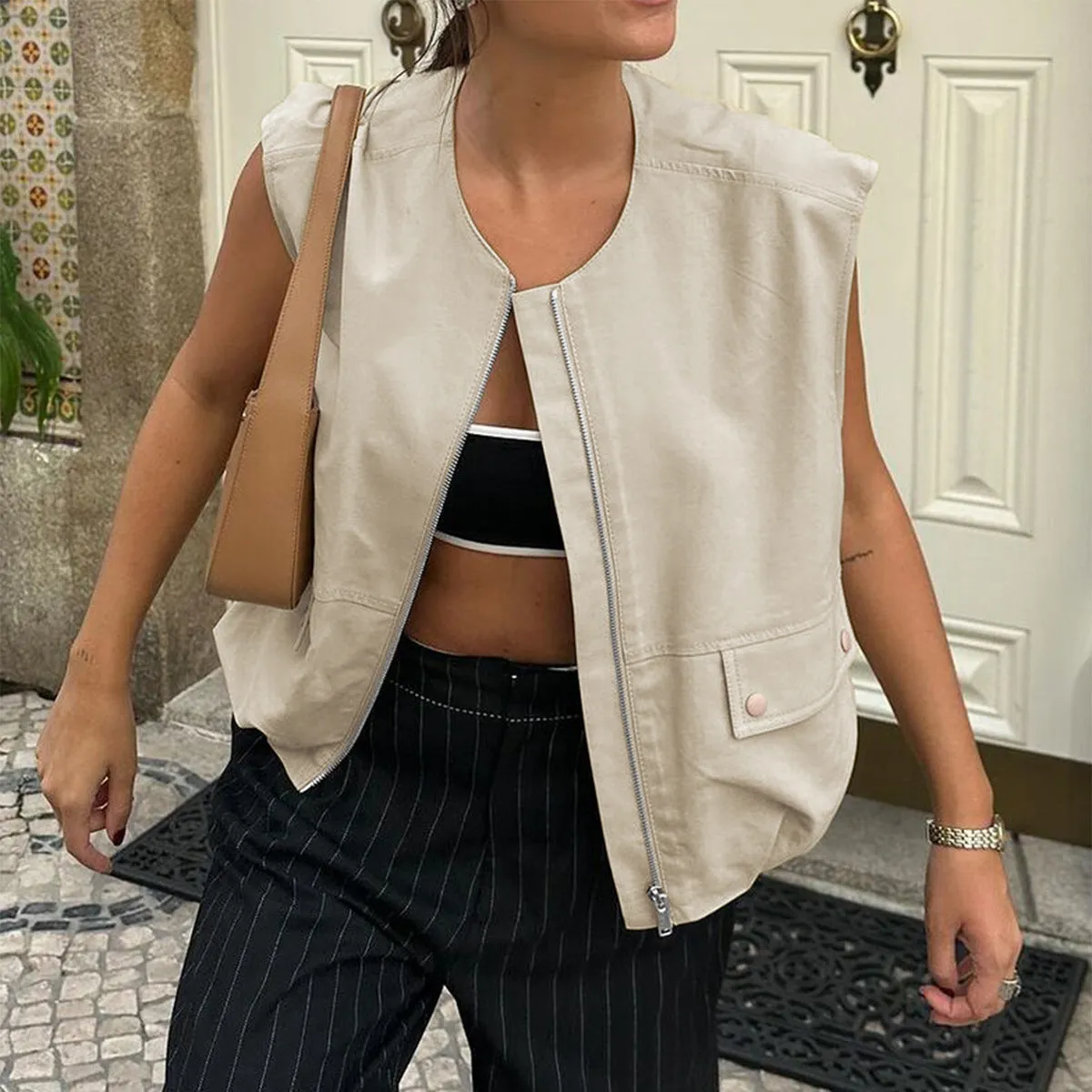 Loose Sleeveless Cardigan Vest Jackets Wholesale Womens Clothing N3824090300027