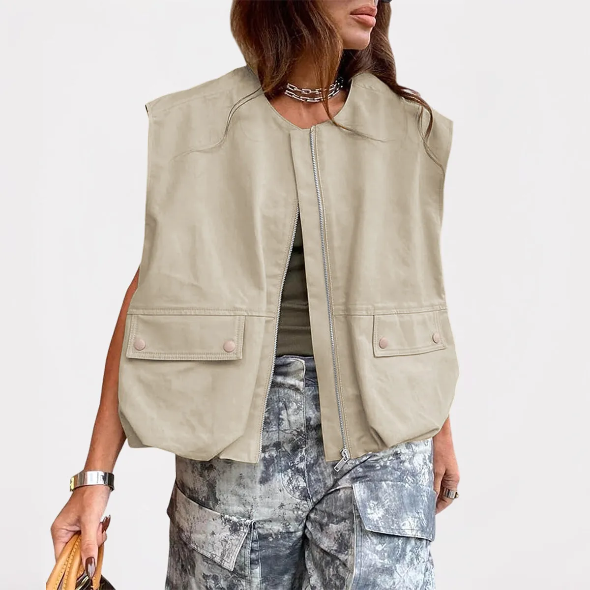 Loose Sleeveless Cardigan Vest Jackets Wholesale Womens Clothing N3824090300027
