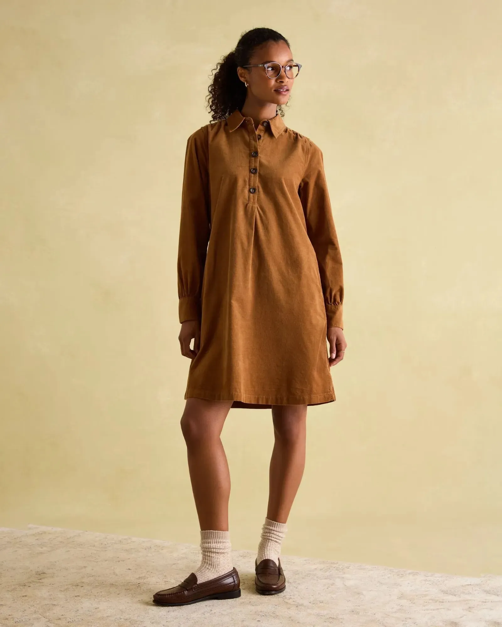 Maple Brown Corduroy Shirt Dress