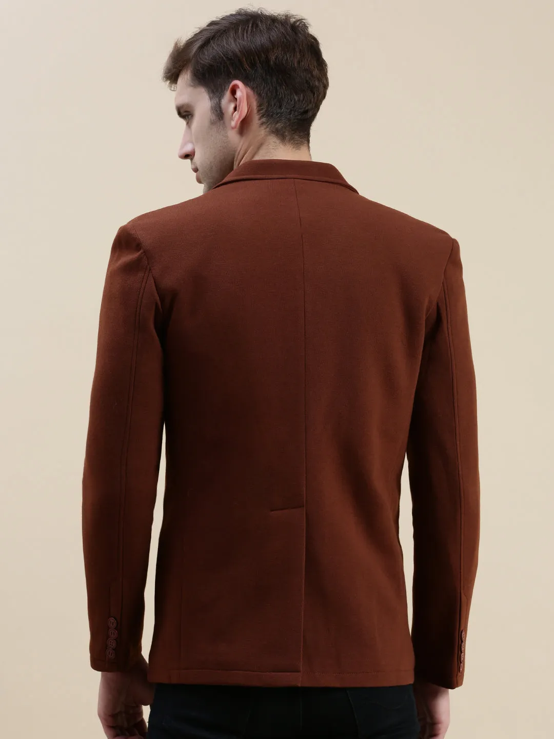 Men Brown Solid Casual Blazer