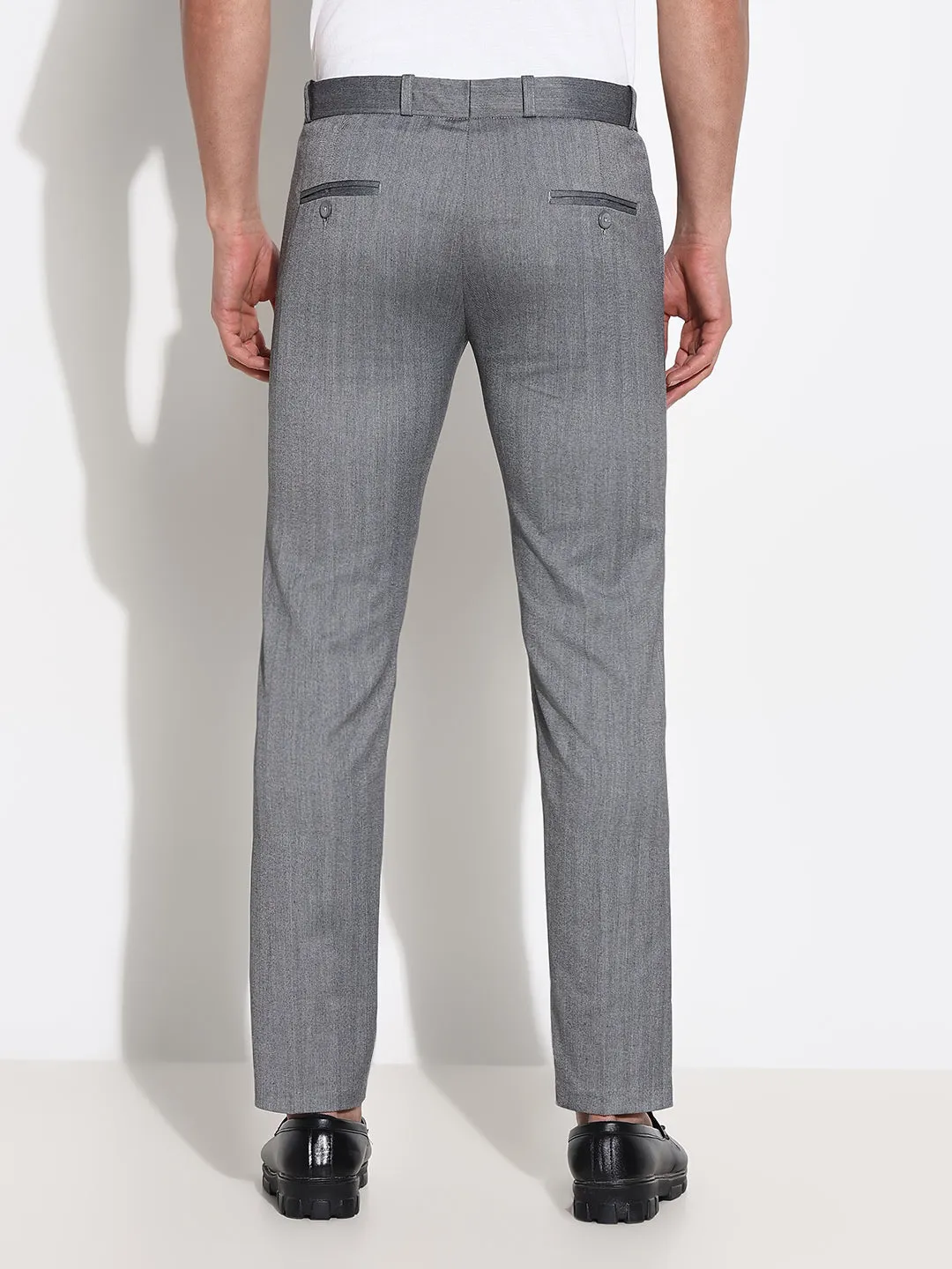 Men Grey Solid Formal Low-Rise Trousers