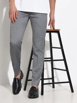 Men Grey Solid Formal Low-Rise Trousers