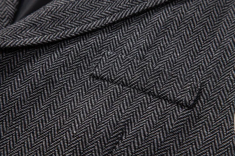 Mens Tweed Waistcoat with Lapel and Chain  Herringbone Formal Vest in Grey, Brown, Blue