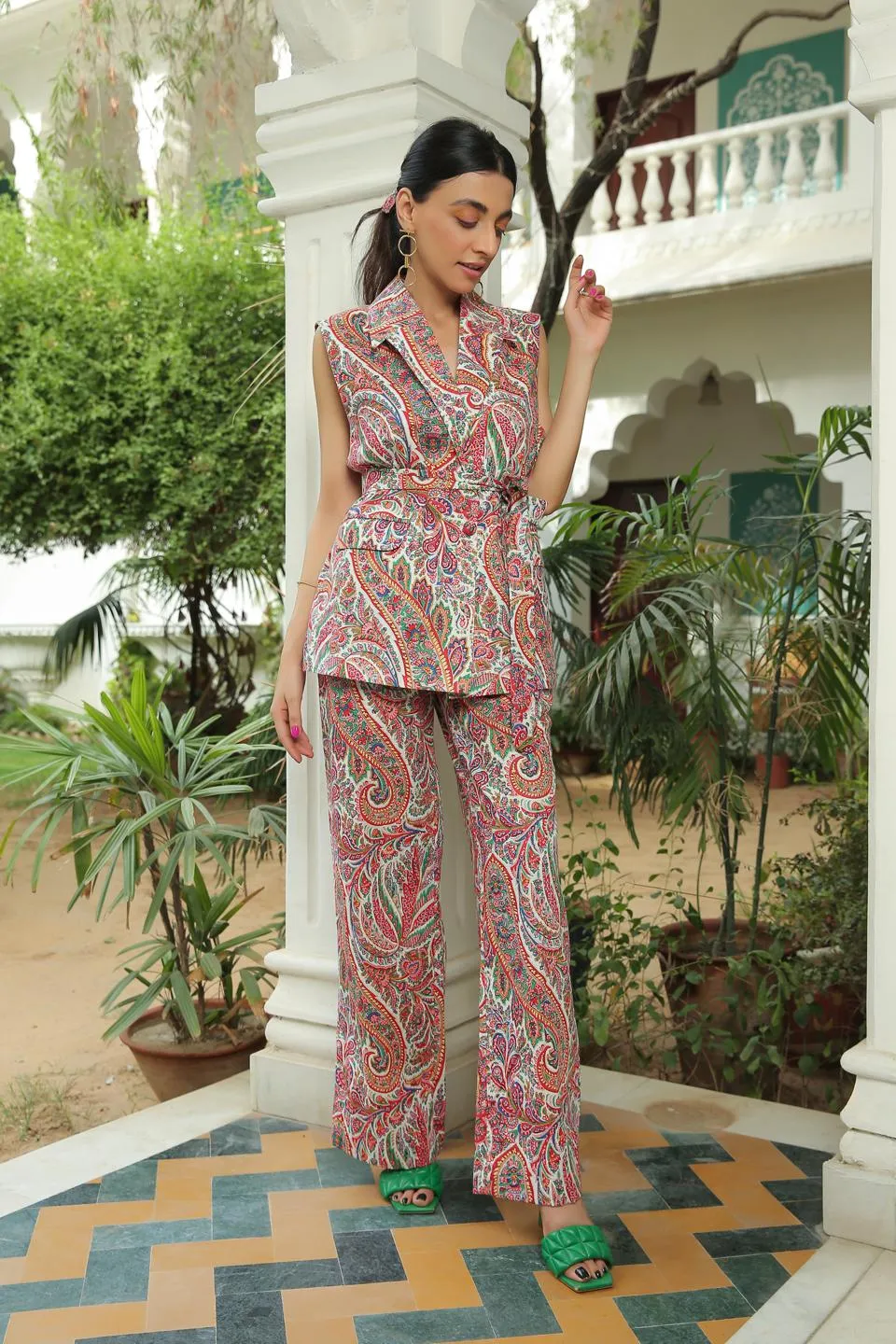Multi Printed Blazer With Pant Co-Ord Set