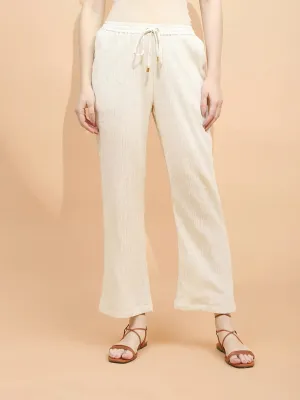 Natural Beige Linen Relaxed Fit Lower For Women