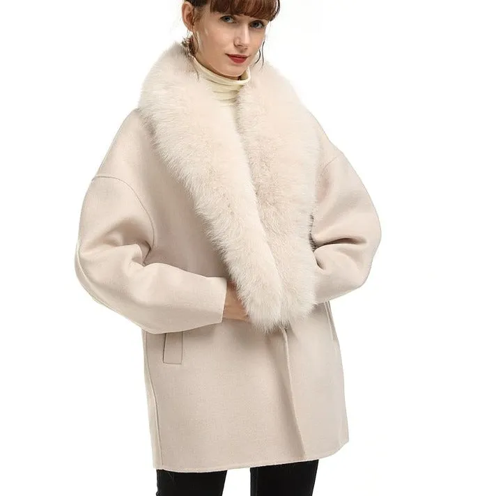 New Large Collar Long Silhouette Woolen Coat