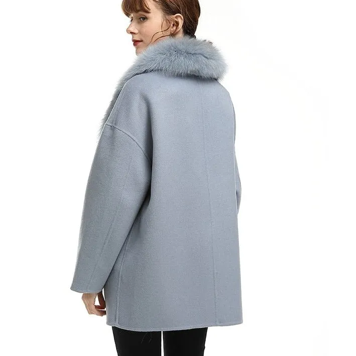 New Large Collar Long Silhouette Woolen Coat
