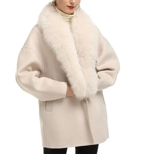 New Large Collar Long Silhouette Woolen Coat