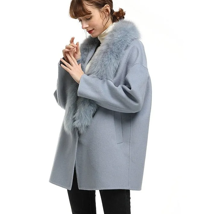 New Large Collar Long Silhouette Woolen Coat