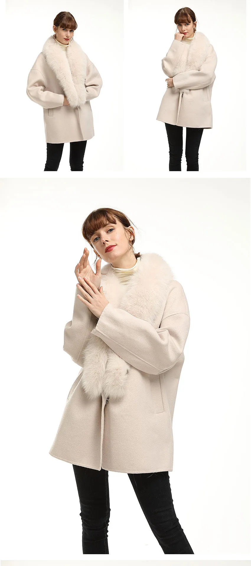 New Large Collar Long Silhouette Woolen Coat