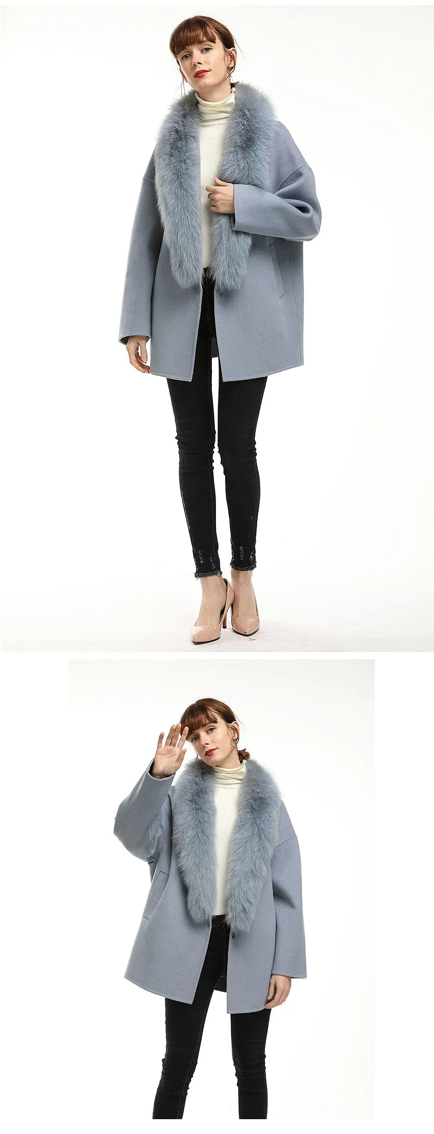 New Large Collar Long Silhouette Woolen Coat
