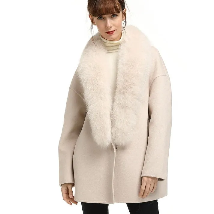 New Large Collar Long Silhouette Woolen Coat