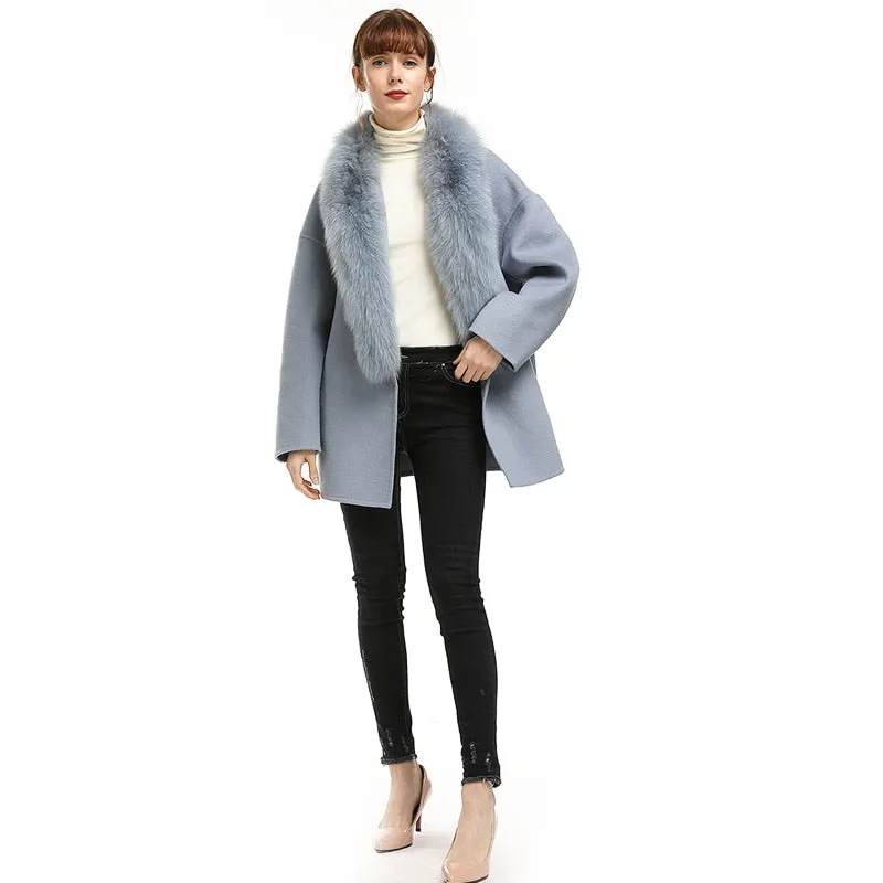 New Large Collar Long Silhouette Woolen Coat