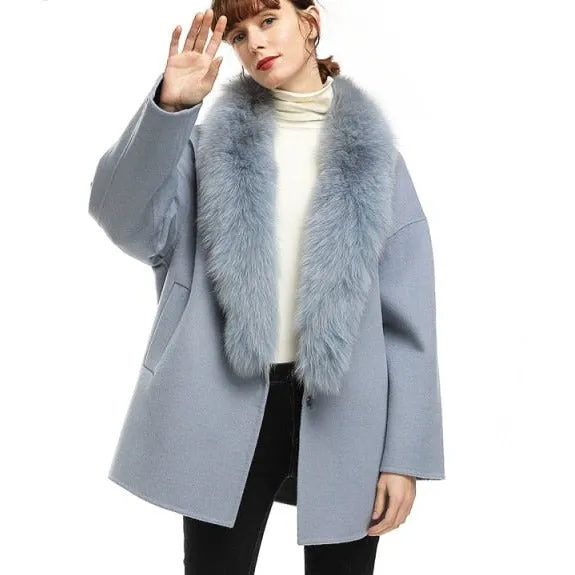 New Large Collar Long Silhouette Woolen Coat