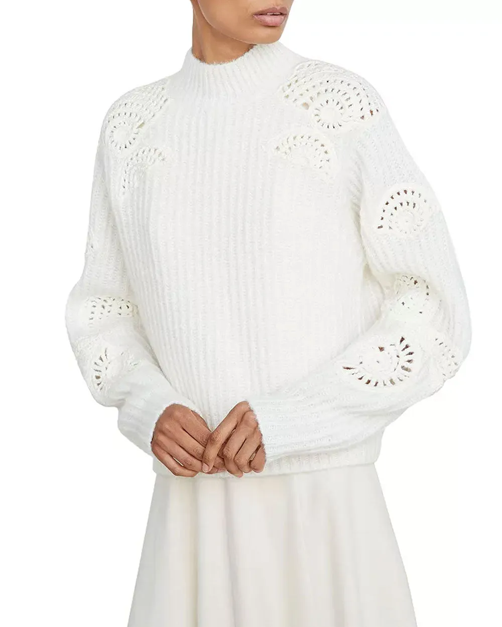 Off White Crochet Shell Sweater
