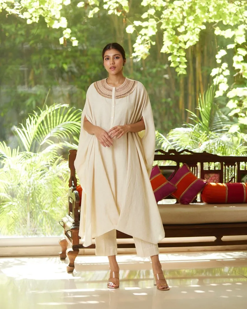 Off White Khadi Cotton Kurta Pant Set