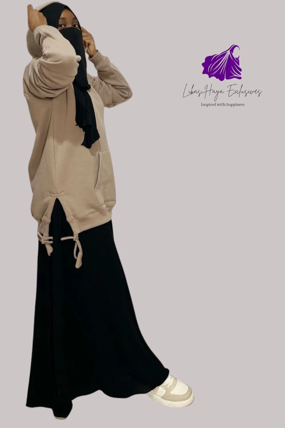 Oversized Oat Hoodie-Cozy Modest Fall Hooded Sweatshirt.