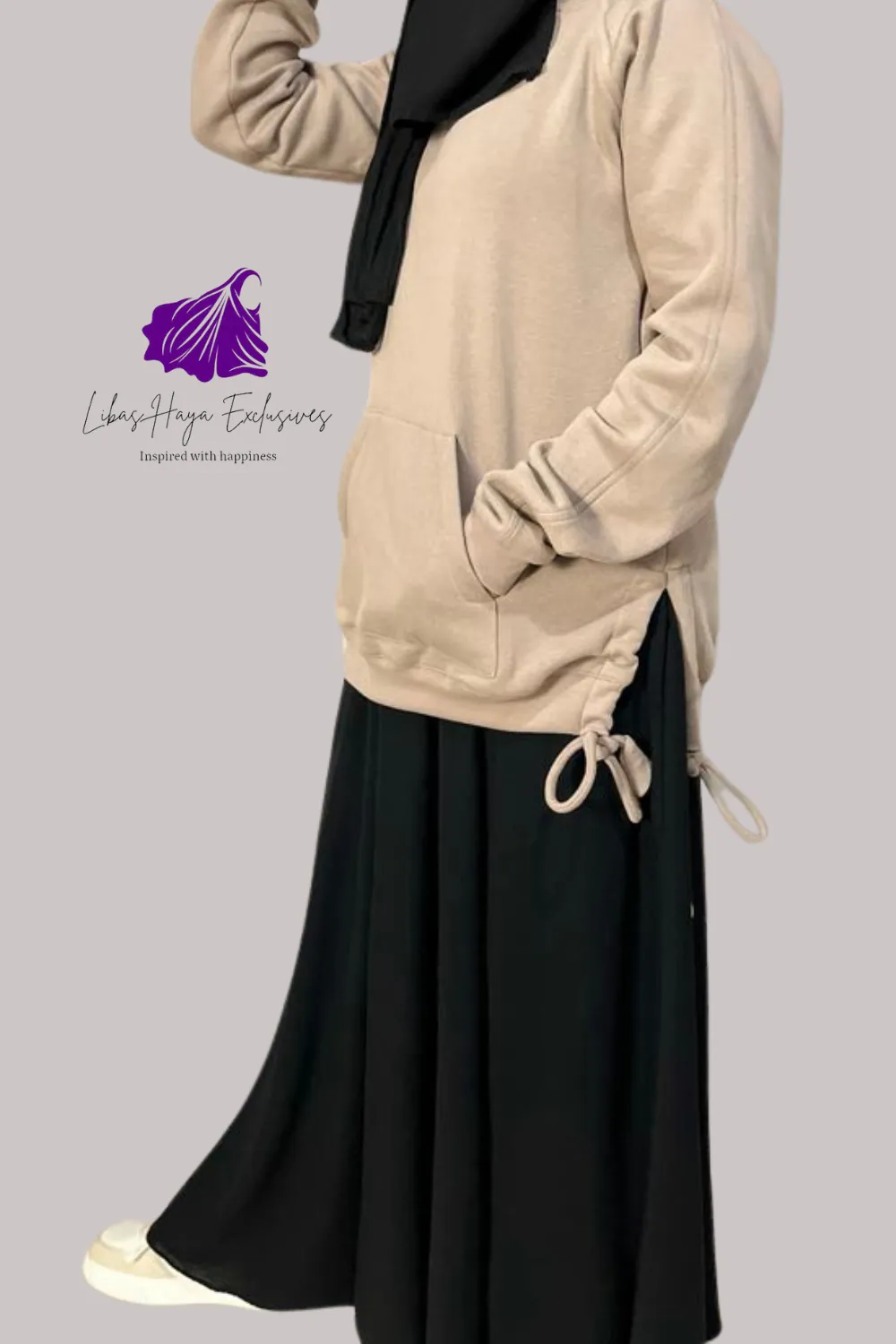 Oversized Oat Hoodie-Cozy Modest Fall Hooded Sweatshirt.
