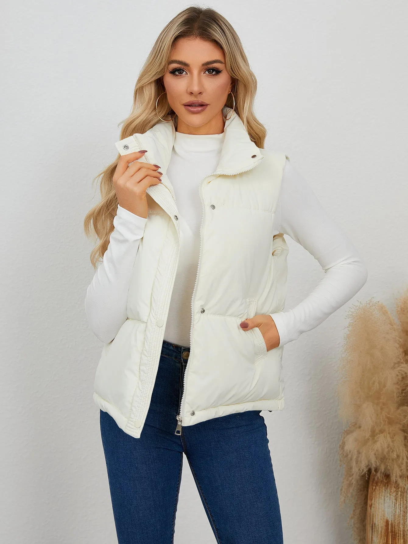 Padded Stand Collar Cropped Vest Jacket Wholesale Womens Clothing N3824110900057