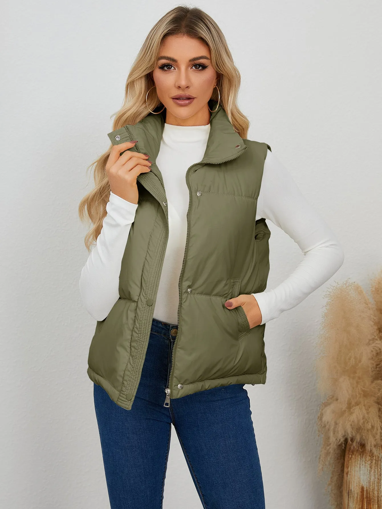 Padded Stand Collar Cropped Vest Jacket Wholesale Womens Clothing N3824110900057