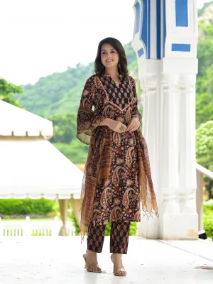 Paisley Block Print Handwork Straight Fit Kurta Pant Set