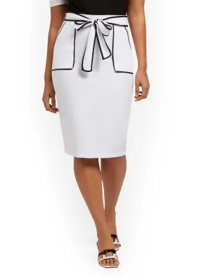 Piped Tie-Waist Pencil Skirt