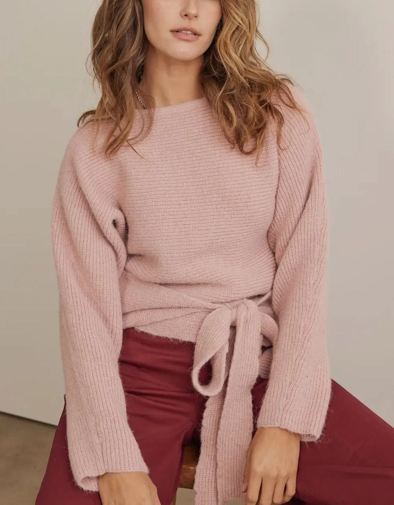 Relaxed Stylish Fit Thick Sweater Top With Waist Tie LAST ONE!