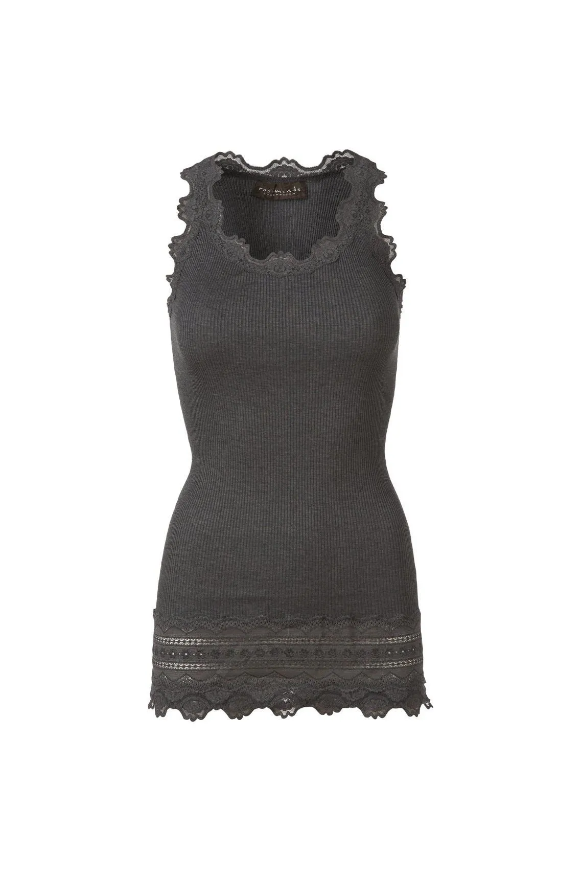 Rosemunde Long Vintage Lace Silk Tank 5315 | 009 Dark Grey Melange