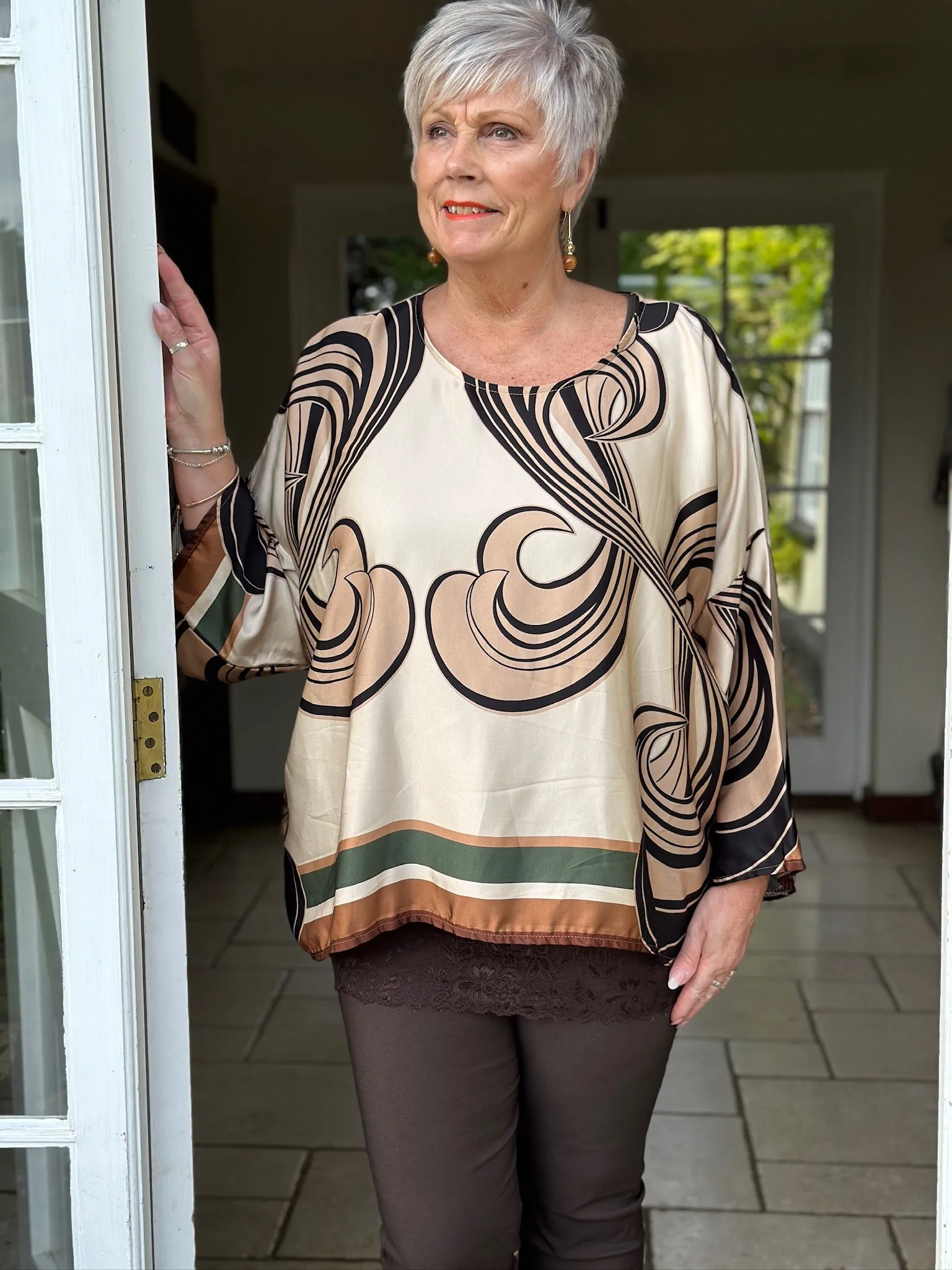Satin Feel Swirl Blouse | Cream