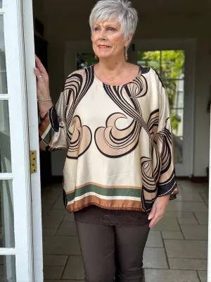 Satin Feel Swirl Blouse | Cream