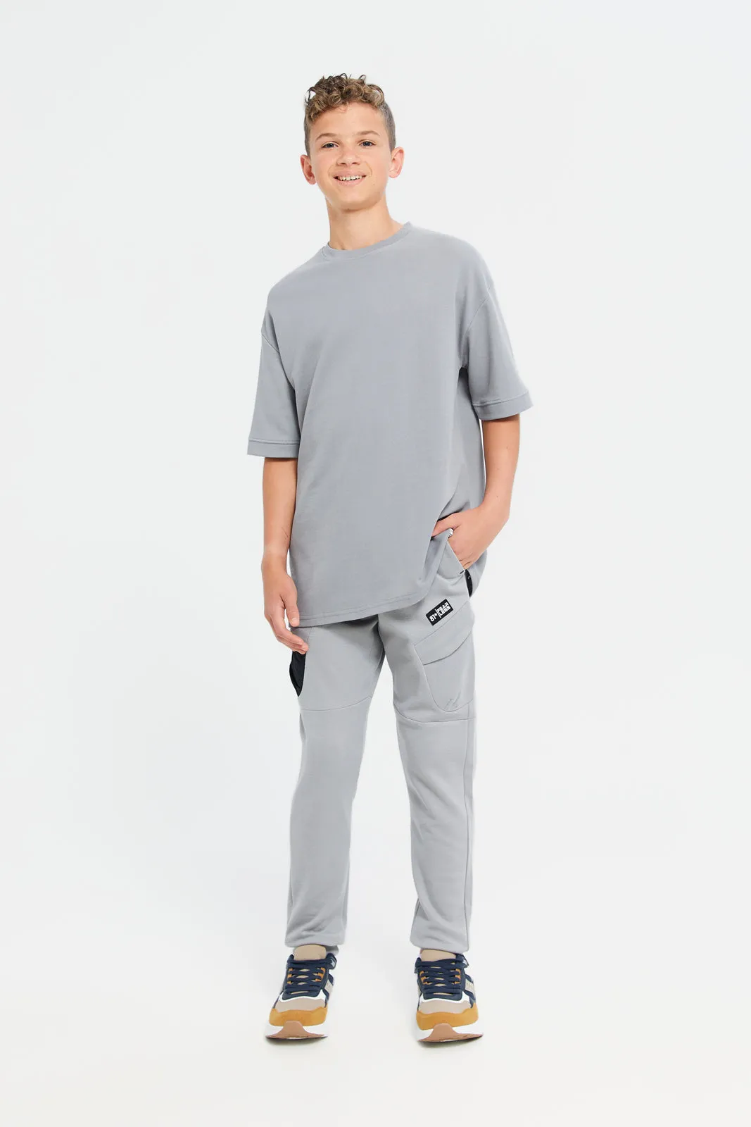 Senior Boys Grey Cargo Active Pants