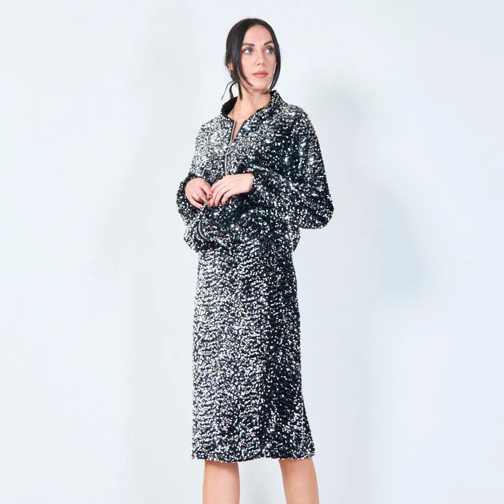 Sequin zip-up bomber jacket wholesale