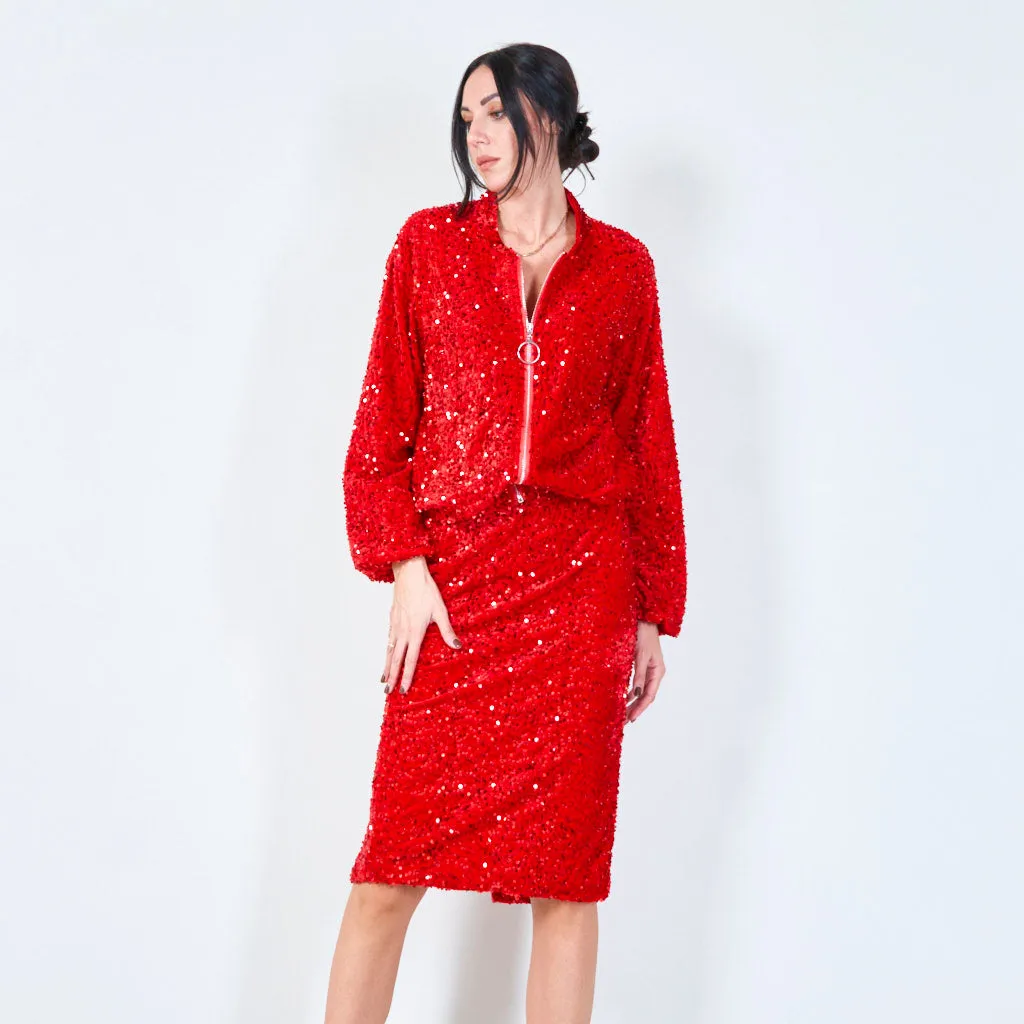Sequin zip-up bomber jacket wholesale