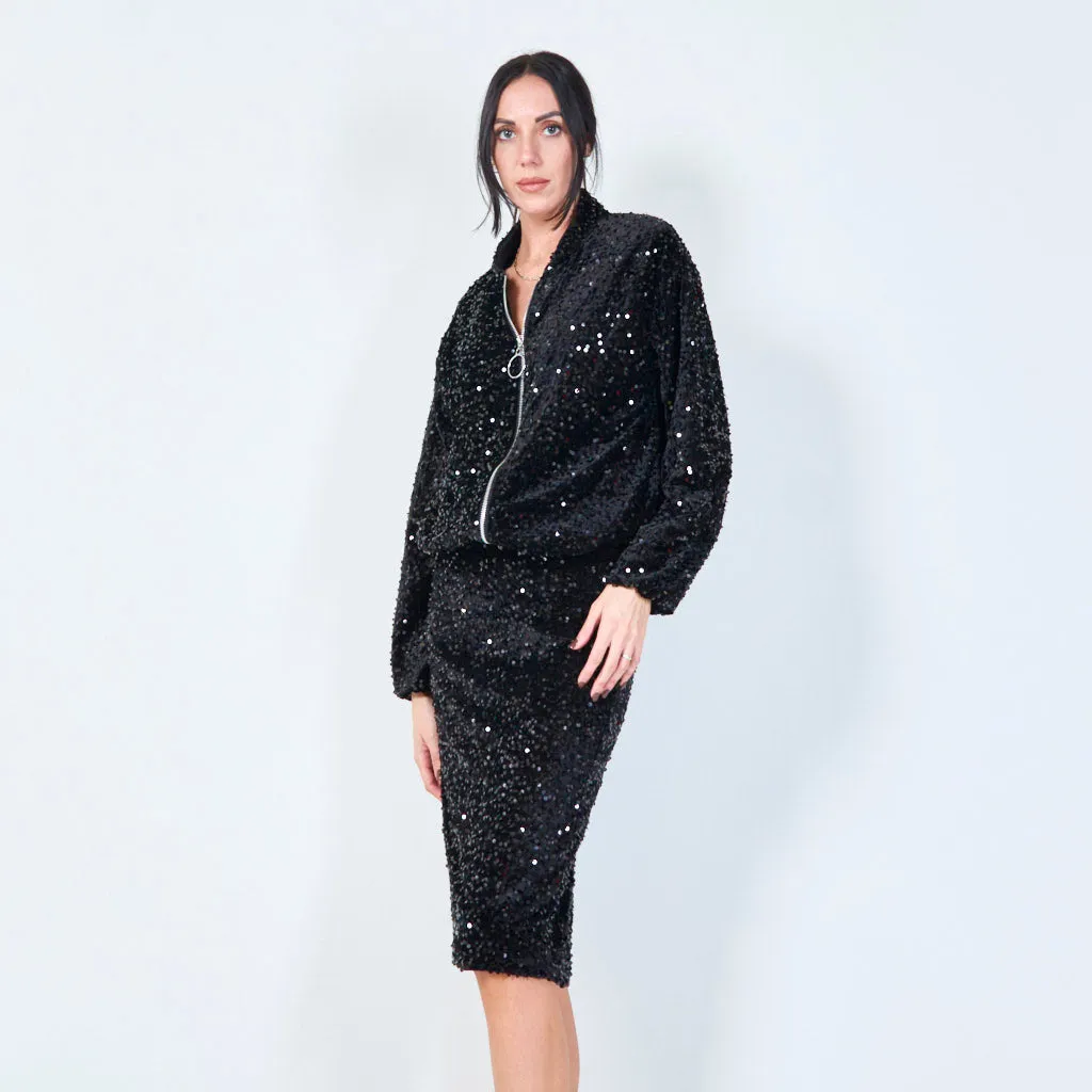 Sequin zip-up bomber jacket wholesale