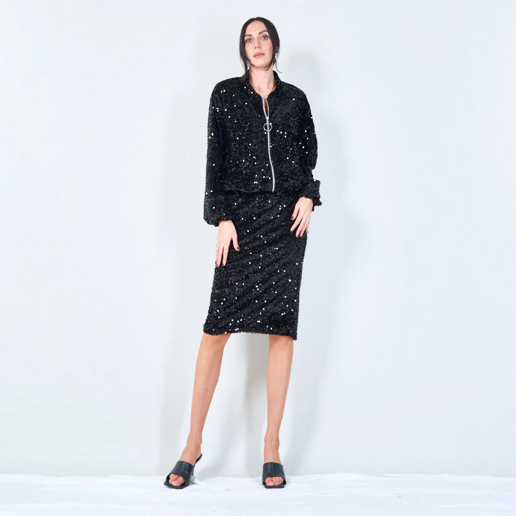 Sequin zip-up bomber jacket wholesale