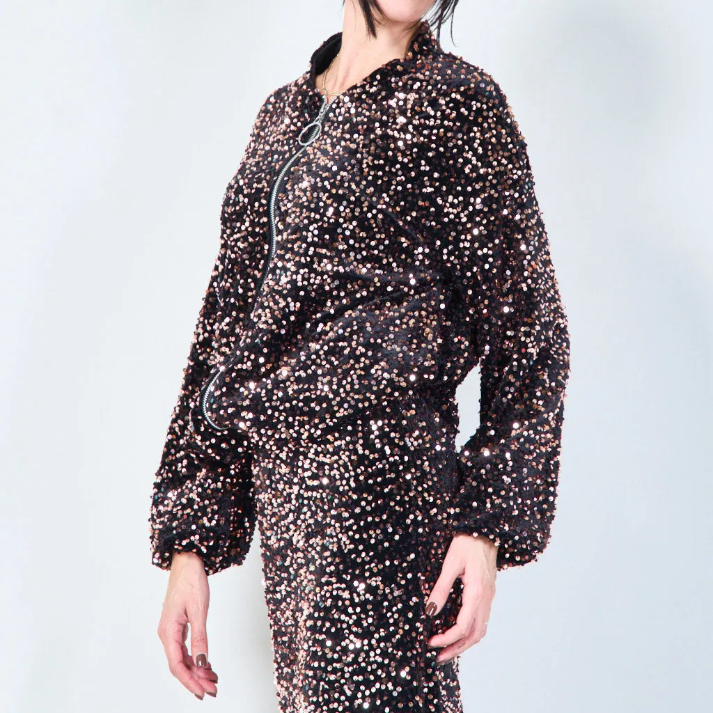 Sequin zip-up bomber jacket wholesale