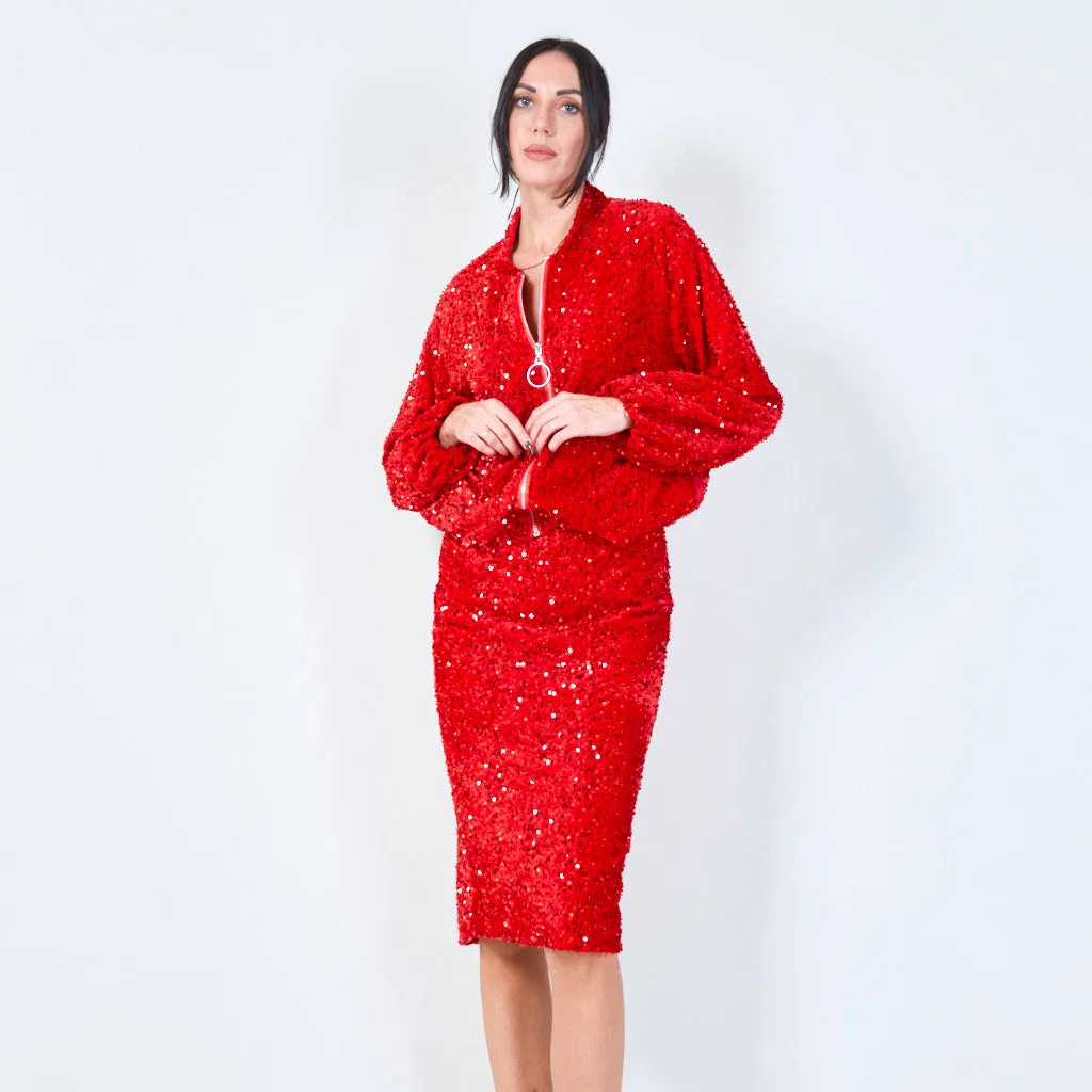 Sequin zip-up bomber jacket wholesale