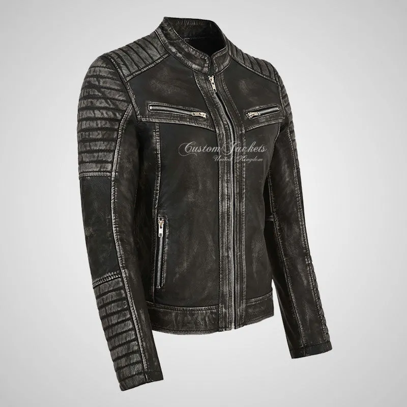 SERA Women Leather Biker Jacket Soft Waxed Real Leather