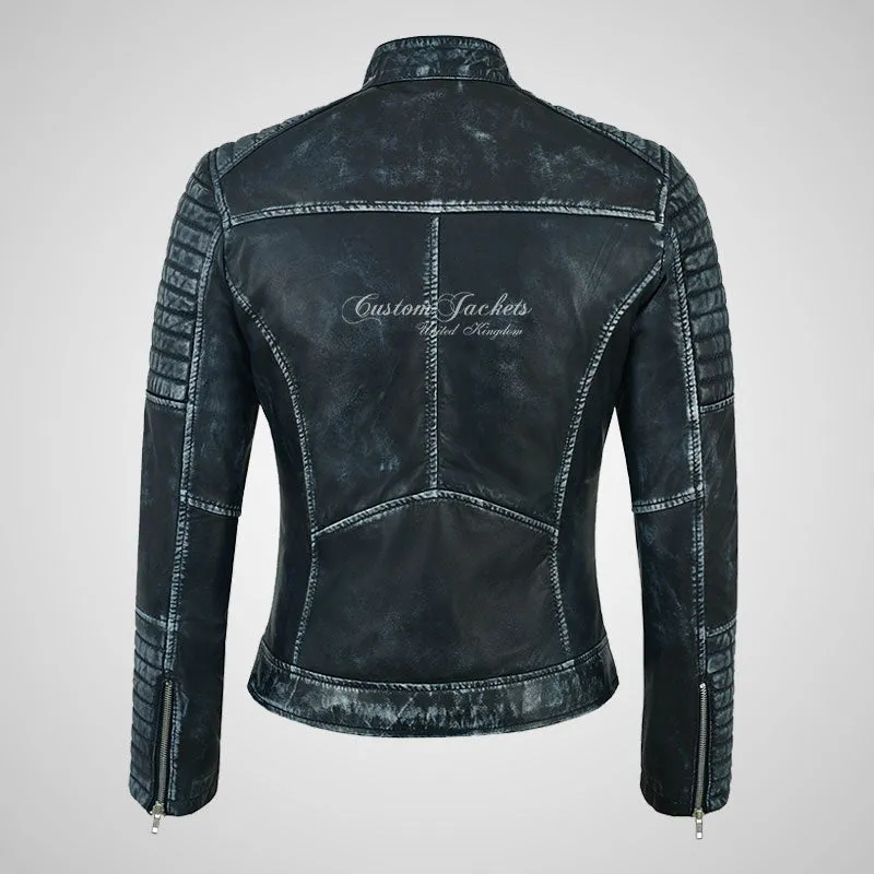 SERA Women Leather Biker Jacket Soft Waxed Real Leather