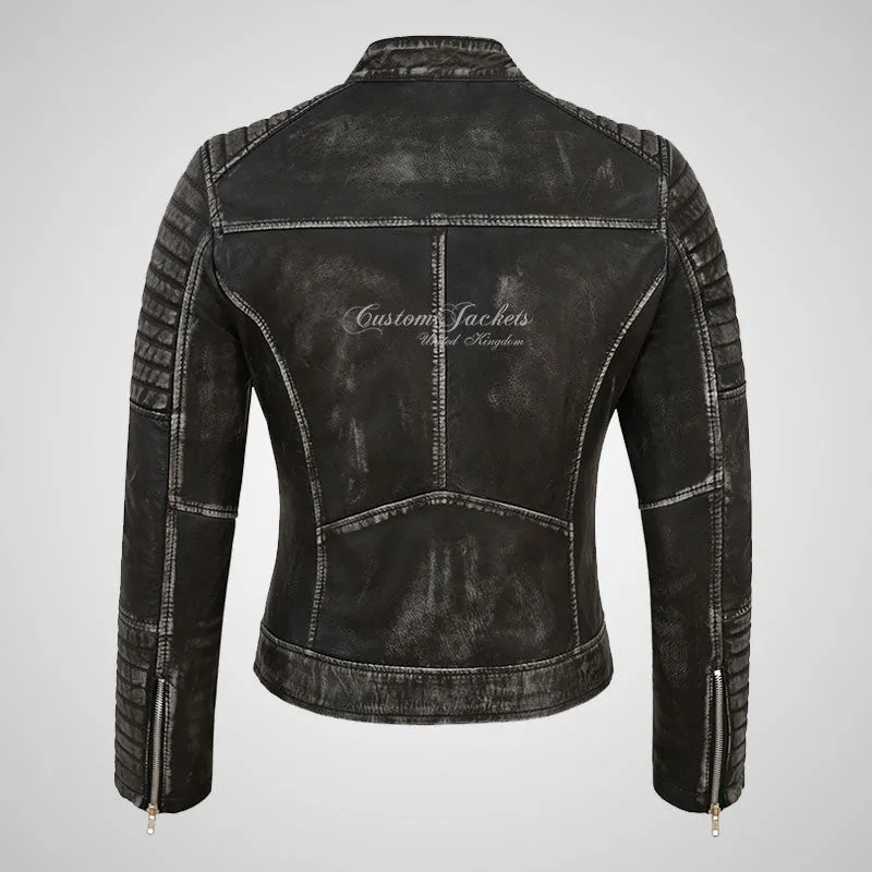 SERA Women Leather Biker Jacket Soft Waxed Real Leather
