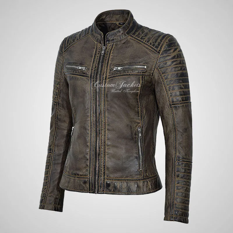 SERA Women Leather Biker Jacket Soft Waxed Real Leather