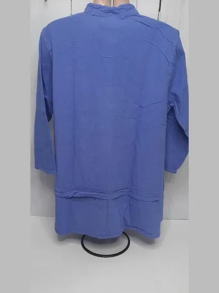 Shirt Button Front 3/4 Sleeve Blue Women's L0808