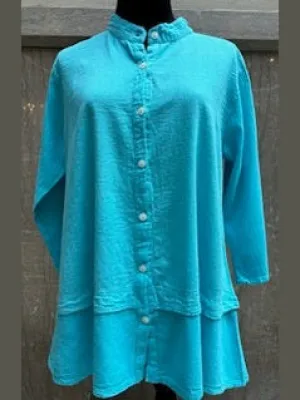 Shirt Button Front 3/4 Sleeve Teal Women's L0808