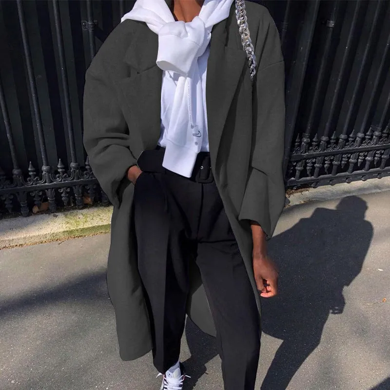 Solid Color Long-Sleeved Casual Loose All-Match Long Windbreaker Jacket Wholesale Women Top
