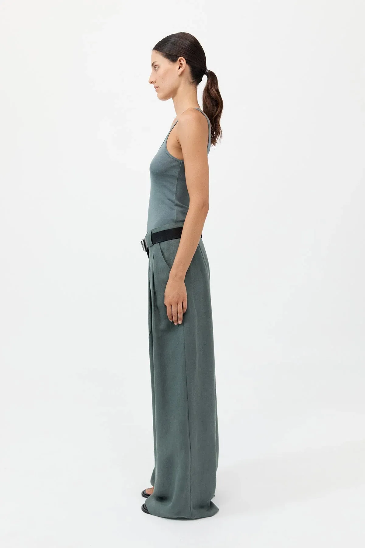 St. Agni Wide Leg Pleat Pants - Balsam Green