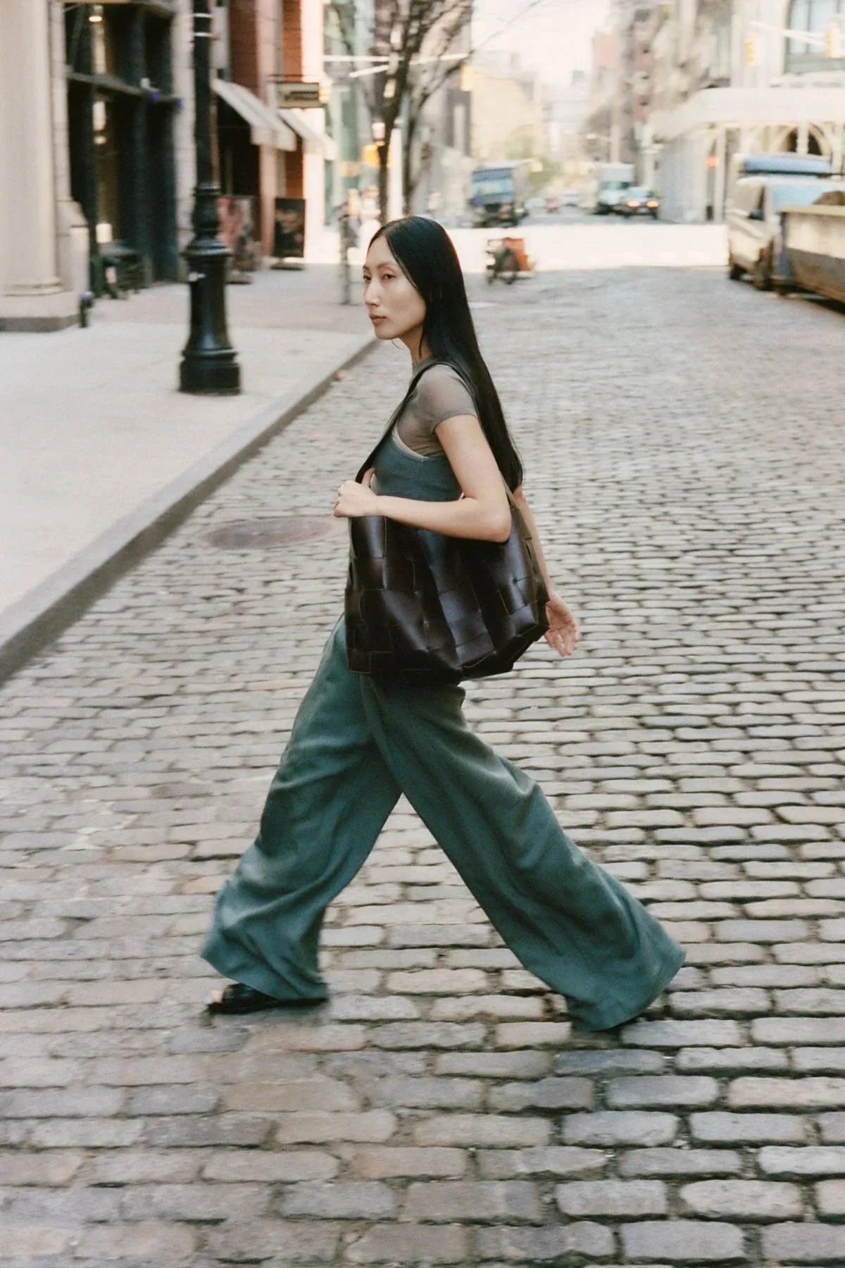 St. Agni Wide Leg Pleat Pants - Balsam Green