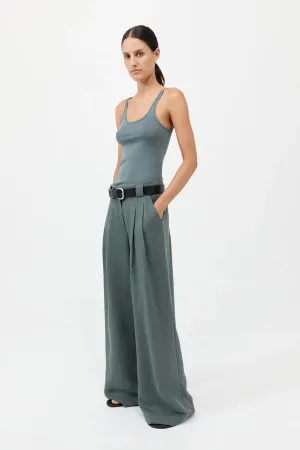 St. Agni Wide Leg Pleat Pants - Balsam Green