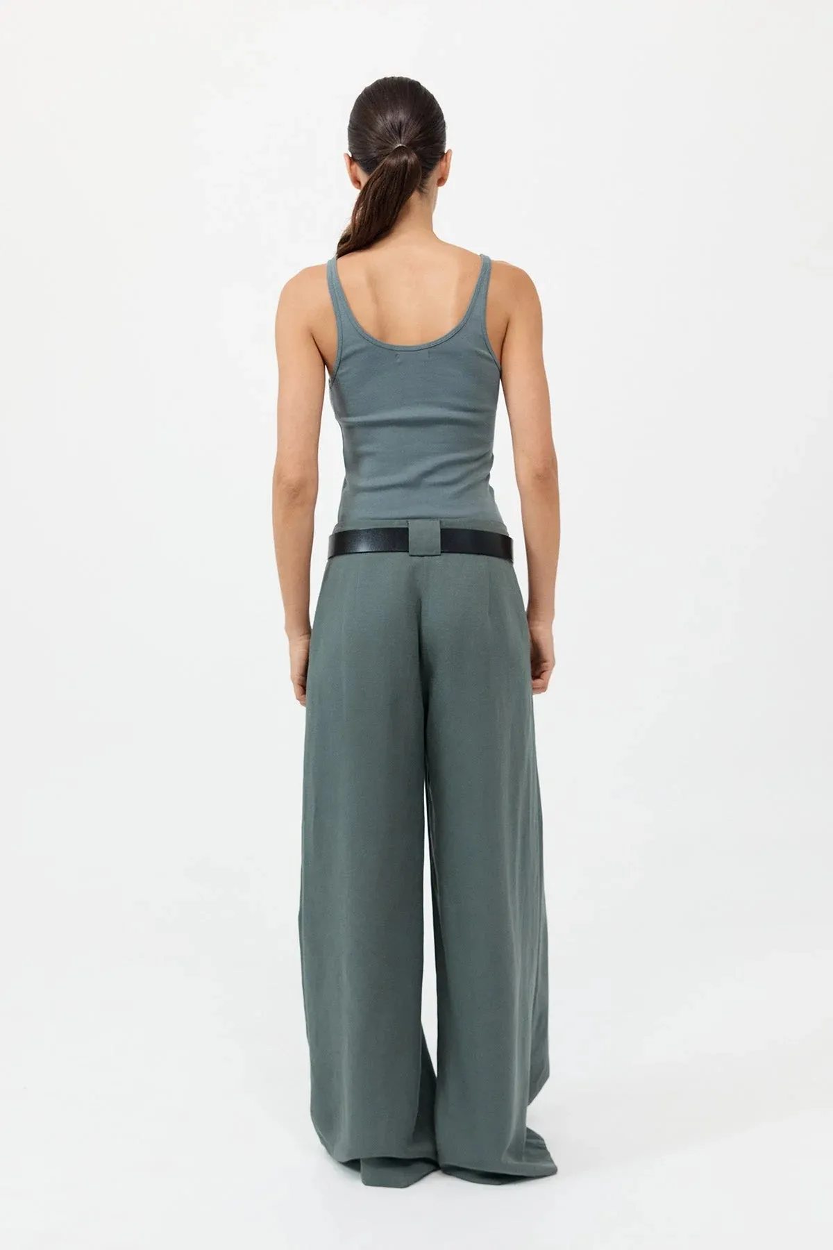 St. Agni Wide Leg Pleat Pants - Balsam Green